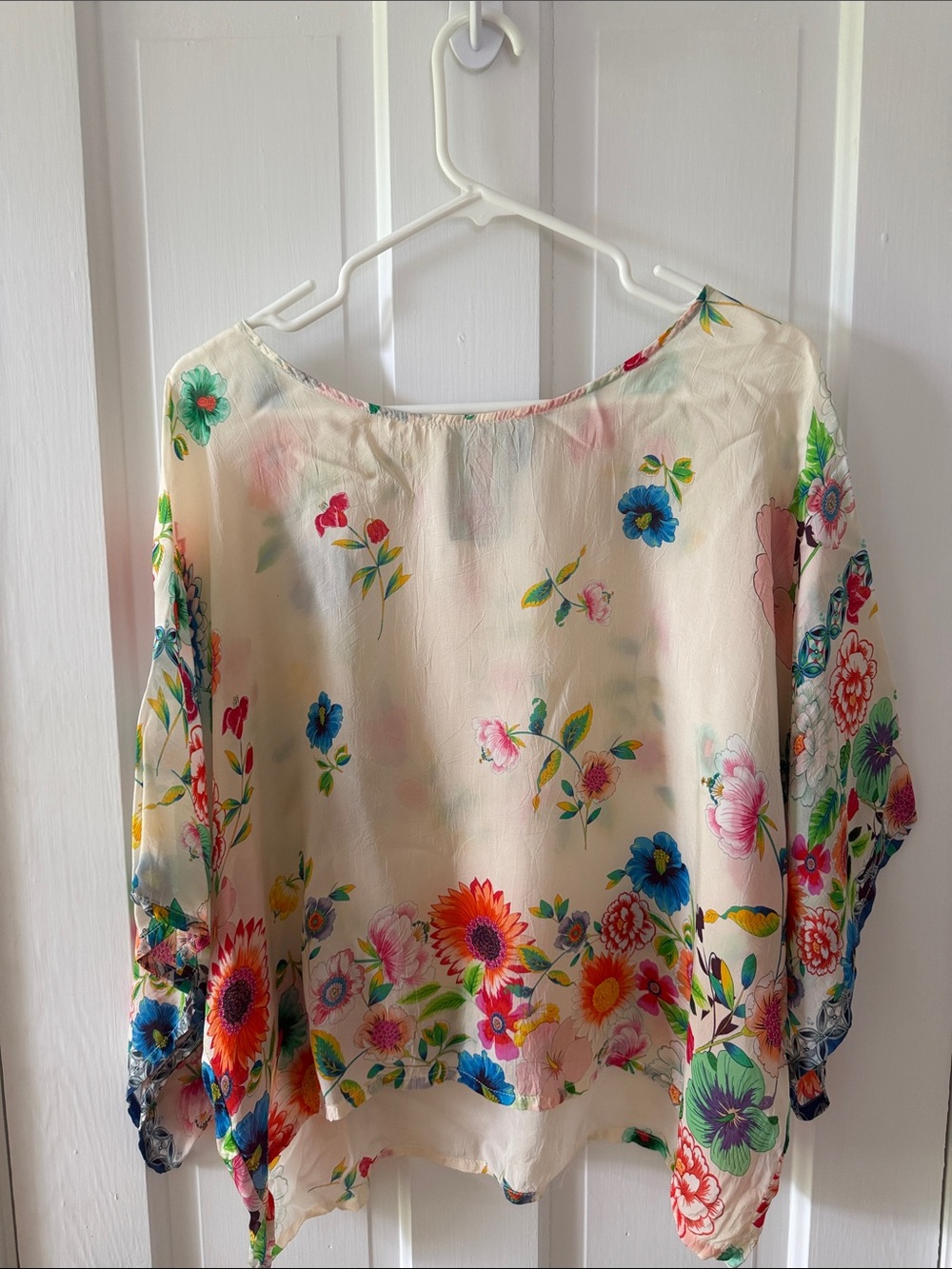 Johnny Was Cream Floral Tunic with Multicolor Blooms